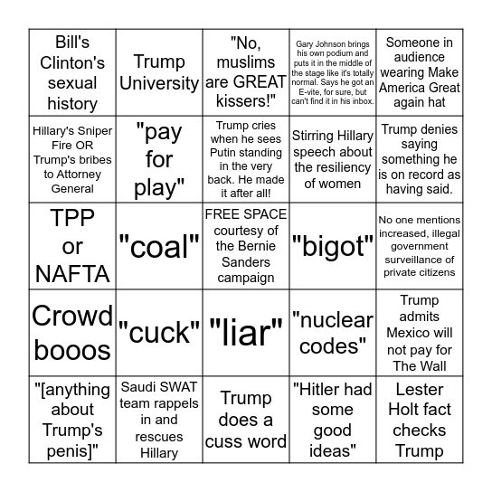 Fortunate Horse Presents: The First 2016 Presidential Debate: We Deserve This Bingo Card