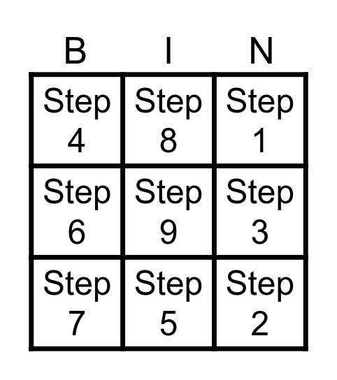 12 Step Bingo Card