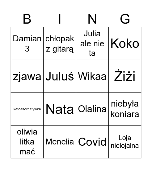 Zaliczenie C4 Bingo Card