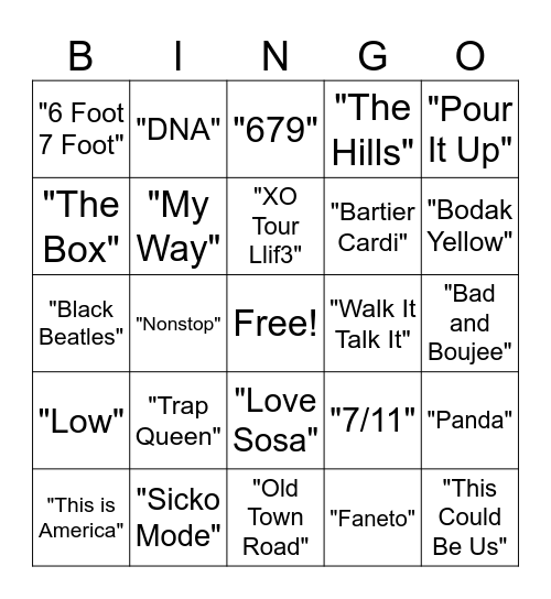 Trap Bingo Card