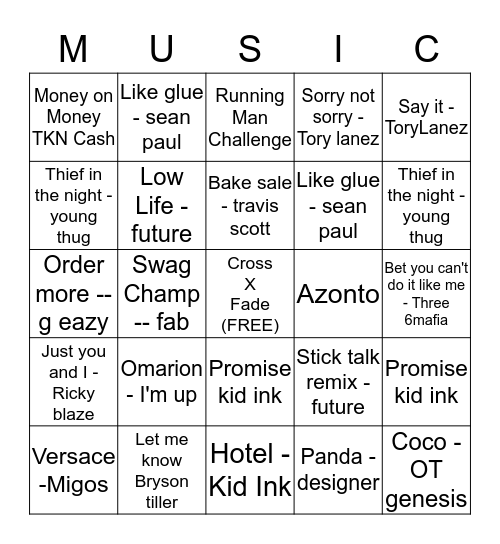 CrossXFade Ent. Bingo Card