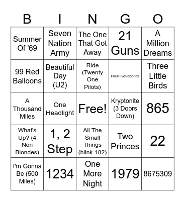 Numbers Bingo Card