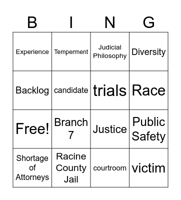 Judicial Forum Bingo Card