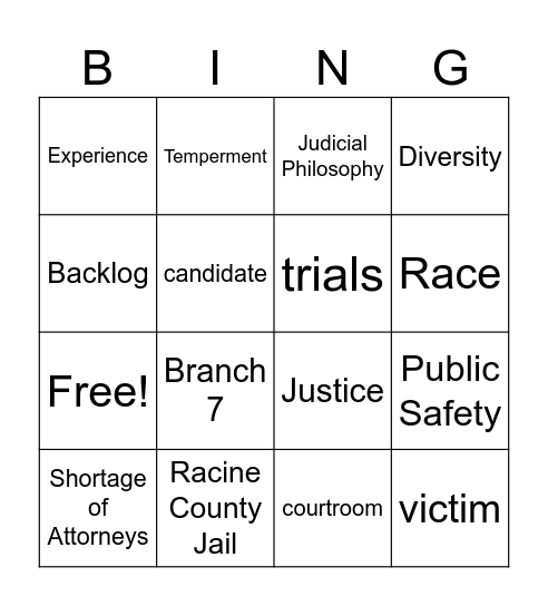 Judicial Forum Bingo Card