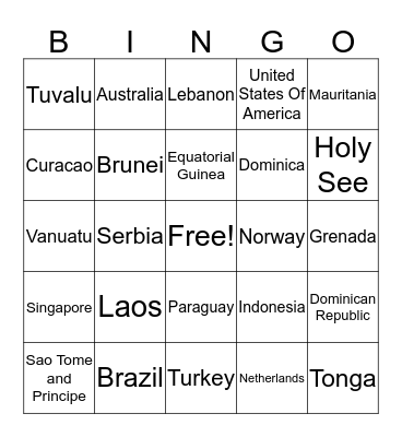 Geography Bingo Card