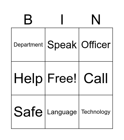 Language Helper Bingo Card