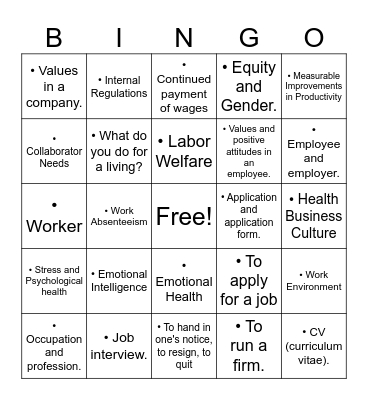 Unit # 1 - Vocabulary Bingo Card