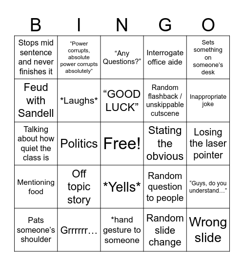 Mr. Taylor Bingo Card