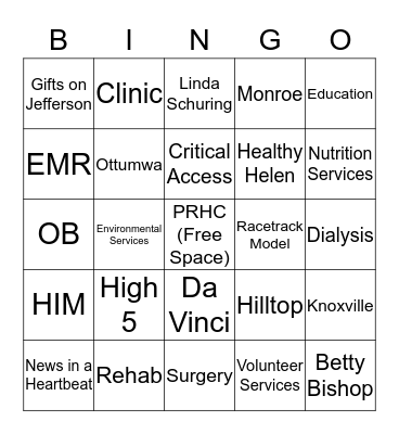 PRHC Quarter Century Club Bingo Card