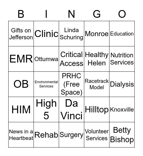 PRHC Quarter Century Club Bingo Card