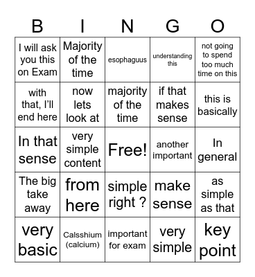 Physiology Bingo Card