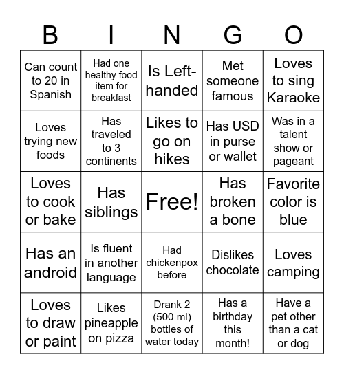Ice-Ice Breaker! Bingo Card