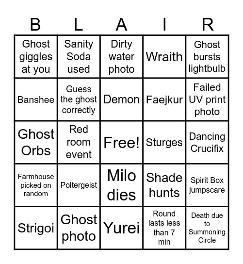Blair Bingo (Solo Ver.) Bingo Card