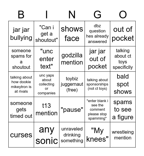 unraveled stream bingo Card