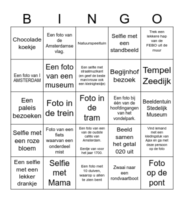 Amsterdam met kids Bingo kaart Bingo Card