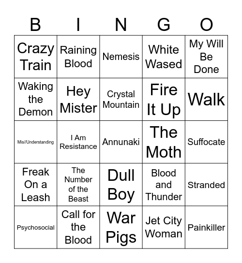 Five-0-Five Music Bingo - Metal 2 Bingo Card