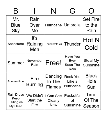 Weather Bingo Card