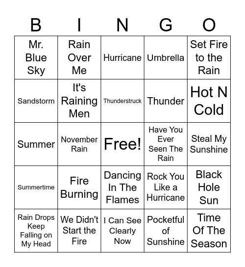 Weather Bingo Card