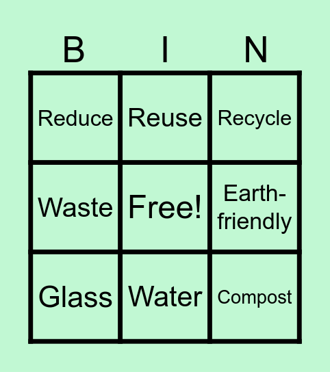 Recycling Bingo Card