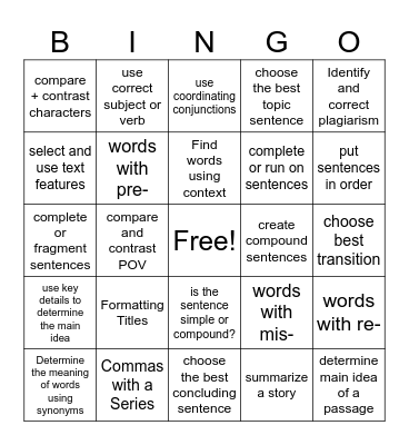 IXL Bingo Card