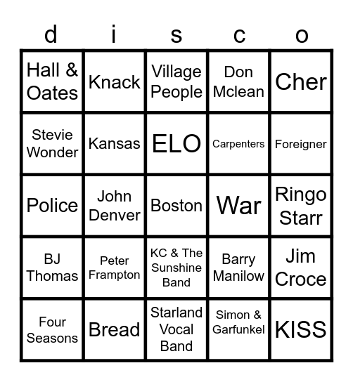 70's on 7 Bingo Card