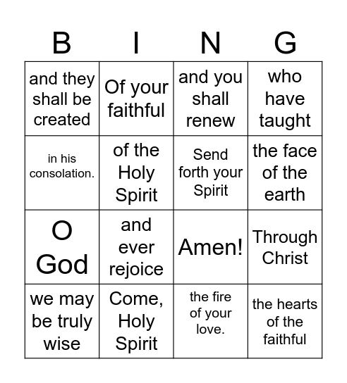 Come, Holy Spirit Bingo Card