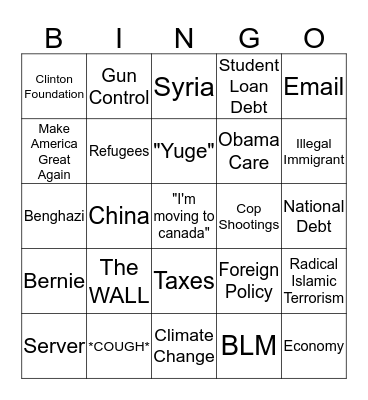 Presidential Debate Bingo Card