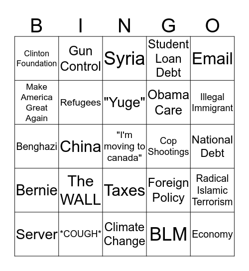 Presidential Debate Bingo Card