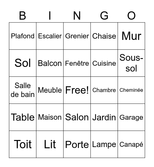 La maison Bingo Card