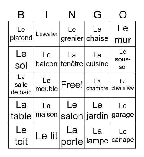 La maison Bingo Card