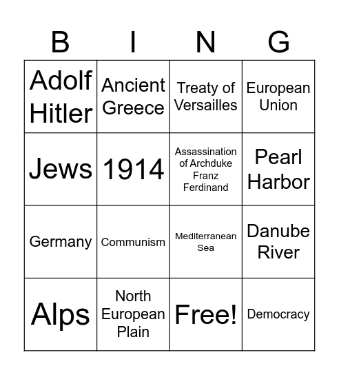 Europe Review Bingo Card