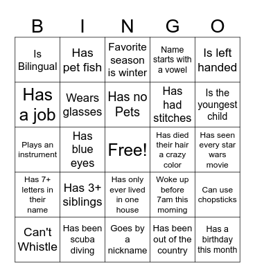 Speed dating bingo Card