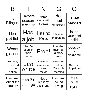 Speed dating bingo Card