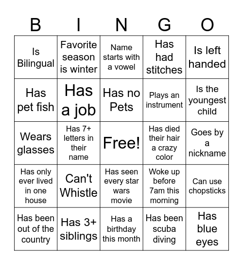 Speed dating bingo Card