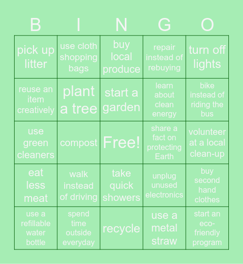 Sustainability Bingo Card