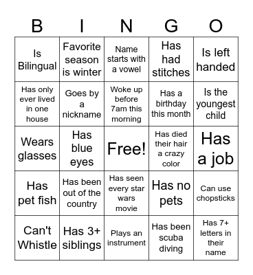 Speed dating bingo Card