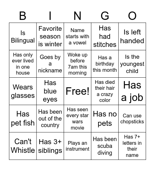 Speed dating bingo Card