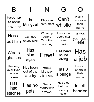 Speed dating bingo Card