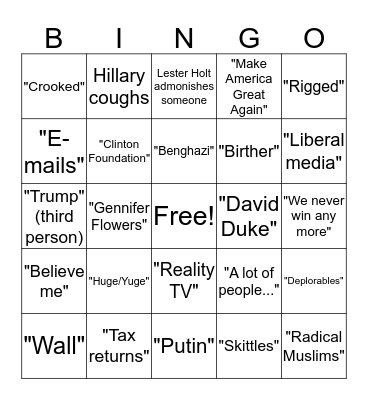 Debate Bingo Card