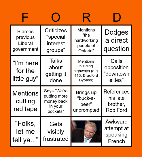 CBC Ontario Leaders' Debate 2025 Bingo Card