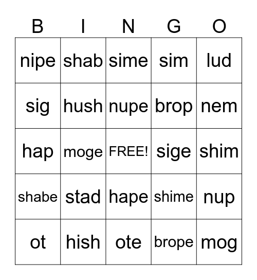 SILENT E Card #2 Bingo Card