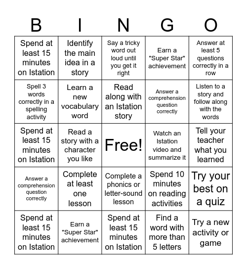 iStation Bingo Card