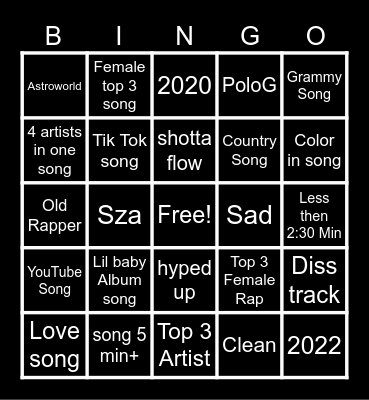 Spotify #3 Bingo Card
