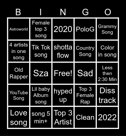 Spotify #3 Bingo Card
