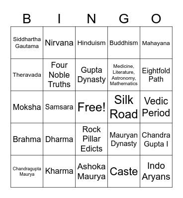 Classical India Bingo Card