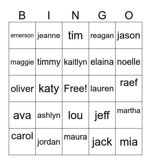 Name Bingo Card
