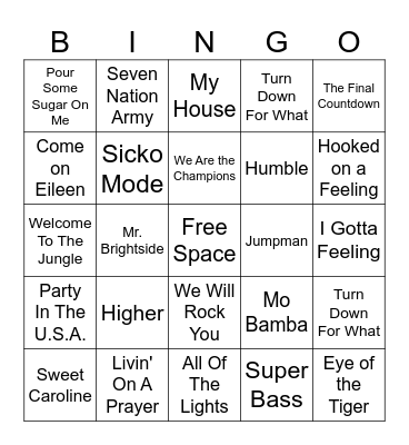 SINGO: Stadium Songs Bingo Card