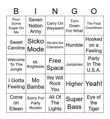 SINGO: Stadium Songs Bingo Card
