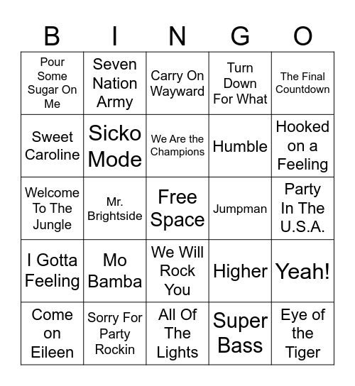SINGO: Stadium Songs Bingo Card