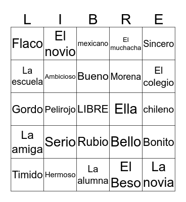 Spanish Project Bingo Card